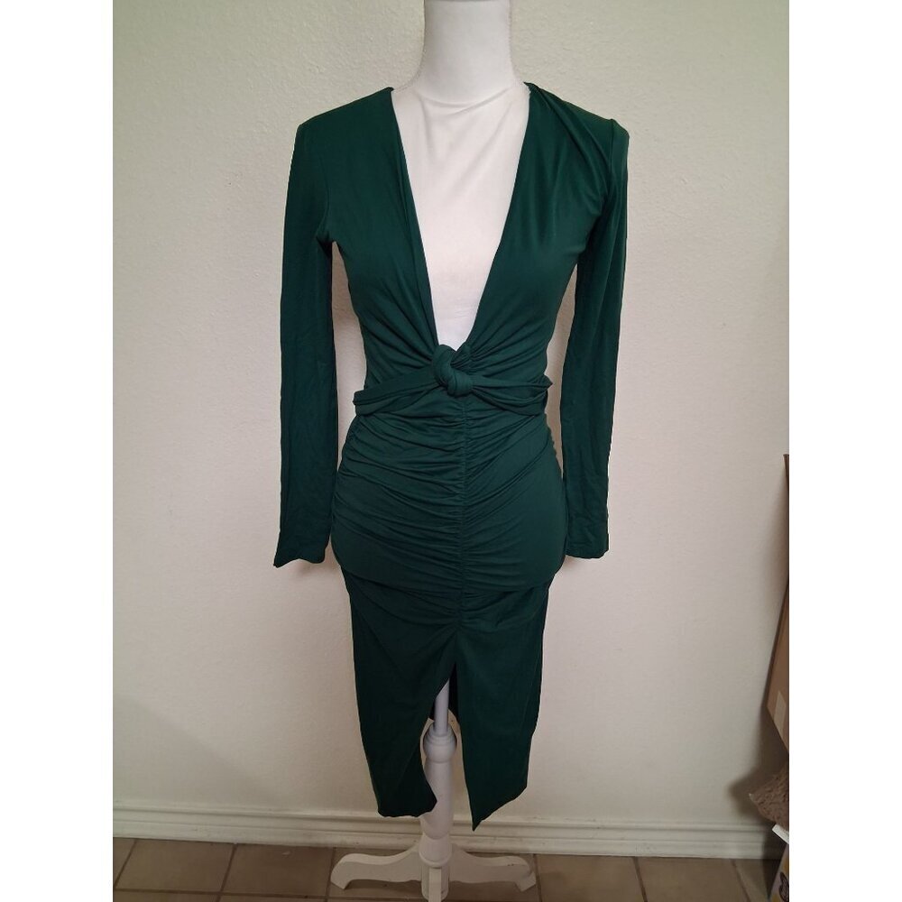 NWT Susana Monaco Dress Low Cut Long Sleeve Green Size Small